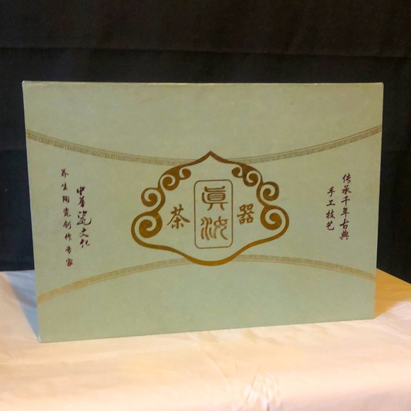 Chinese tea-set in original box; fine ceramic in gorgeous Jade green color - Picture 2 of 9